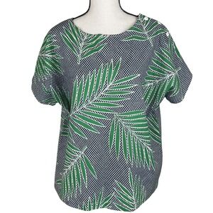 Vtg Cape Cod Match Mates Women's Top Blouse Tropical Blue‎ Green Cap Sleeve M/L